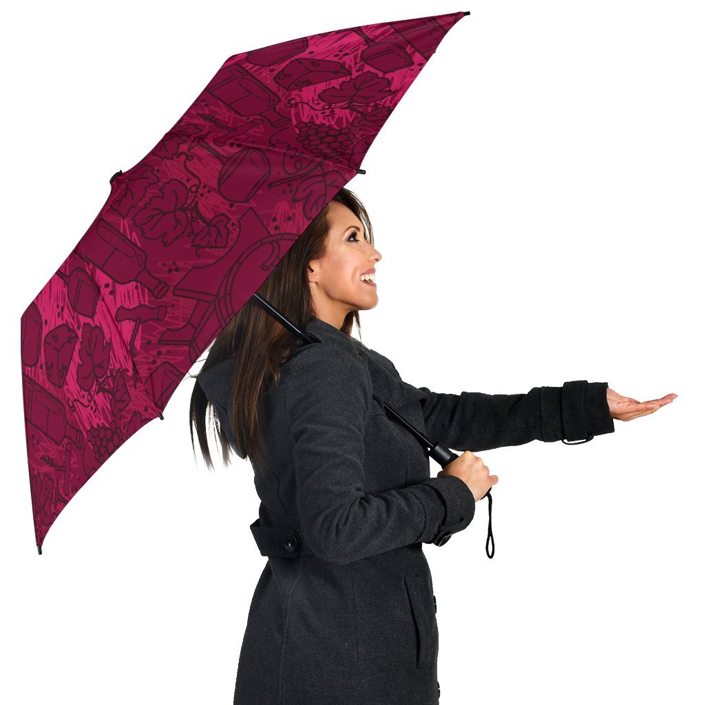 Grape Red Wine Pattern Print Automatic Foldable Umbrella-grizzshop