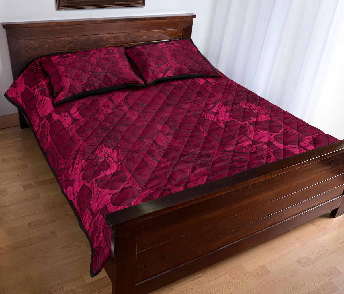 Grape Red Wine Pattern Print Bed Set Quilt-grizzshop