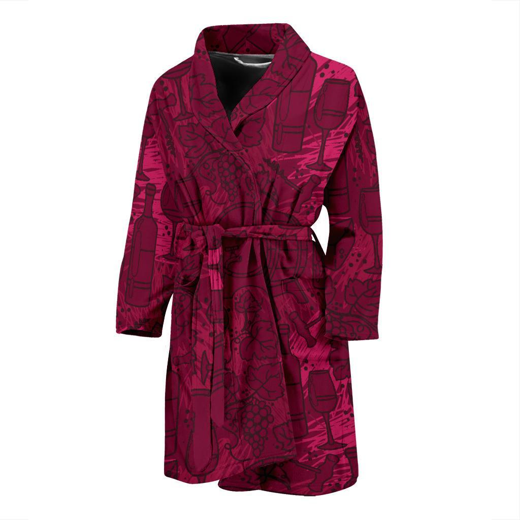 Grape Red Wine Pattern Print Men Long Robe-grizzshop