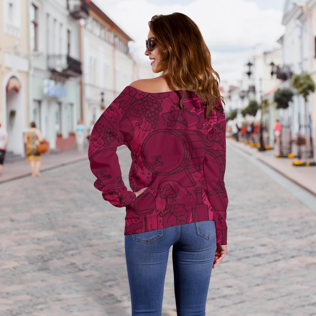 Grape Red Wine Pattern Print Women Off Shoulder Sweatshirt-grizzshop