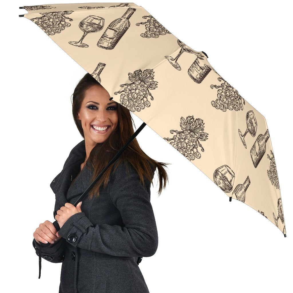 Grape Wine Pattern Print Automatic Foldable Umbrella-grizzshop