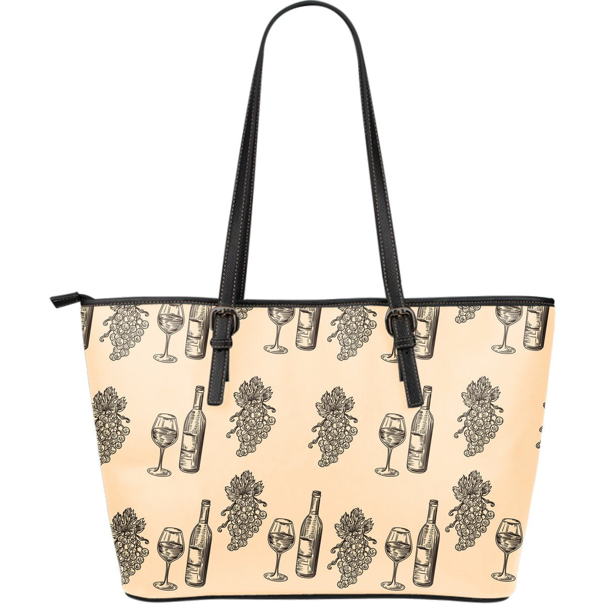 Grape Wine Pattern Print Leather Tote Bag-grizzshop