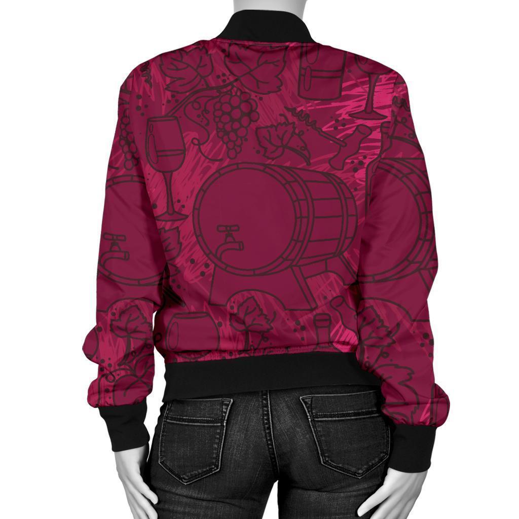 Grape Red Wine Pattern Print Women Casual Bomber Jacket-grizzshop