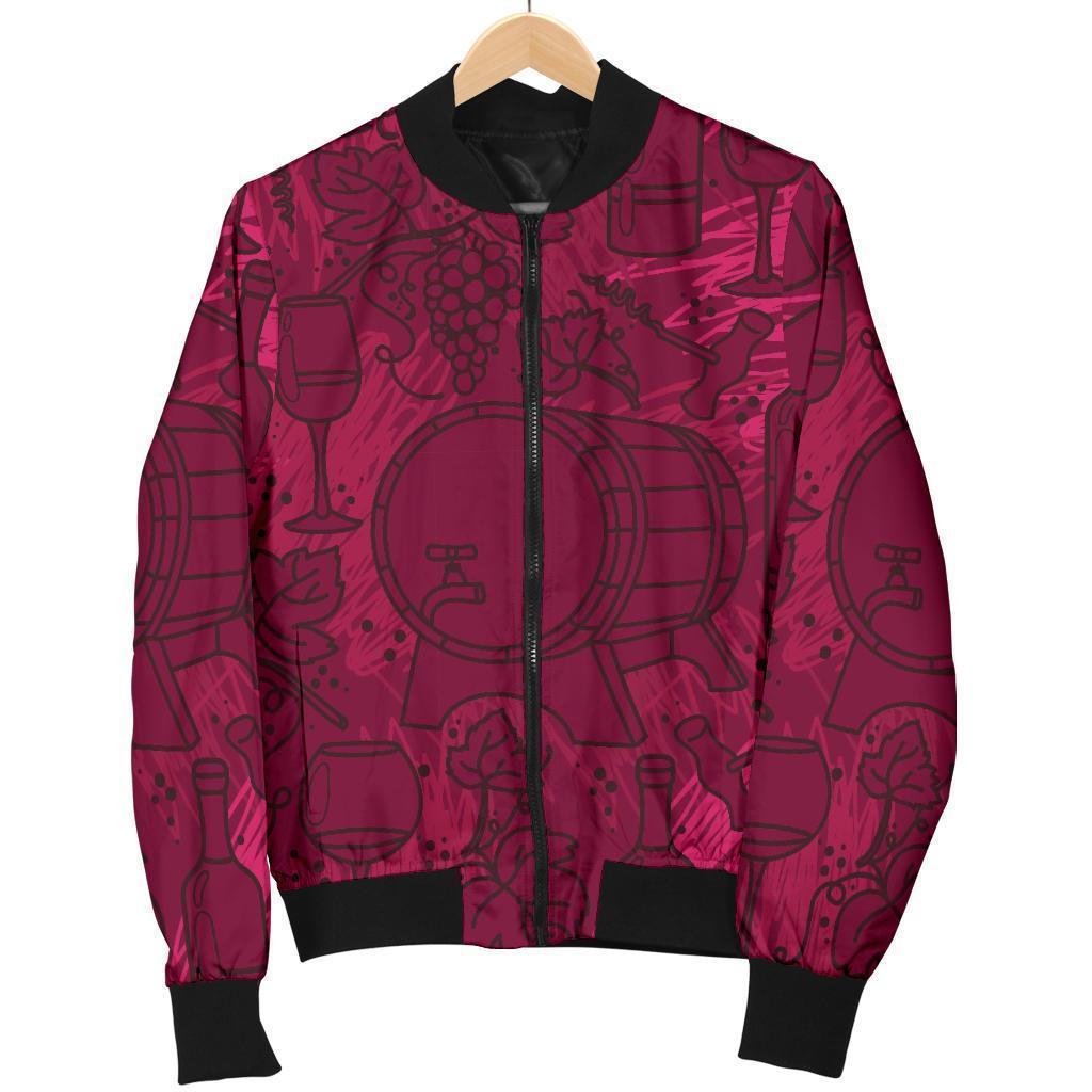 Grape Red Wine Pattern Print Women Casual Bomber Jacket-grizzshop