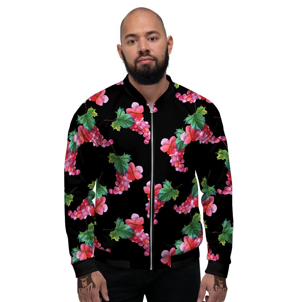Grapes Purple Watercolor Print Pattern Men's Bomber Jacket-grizzshop