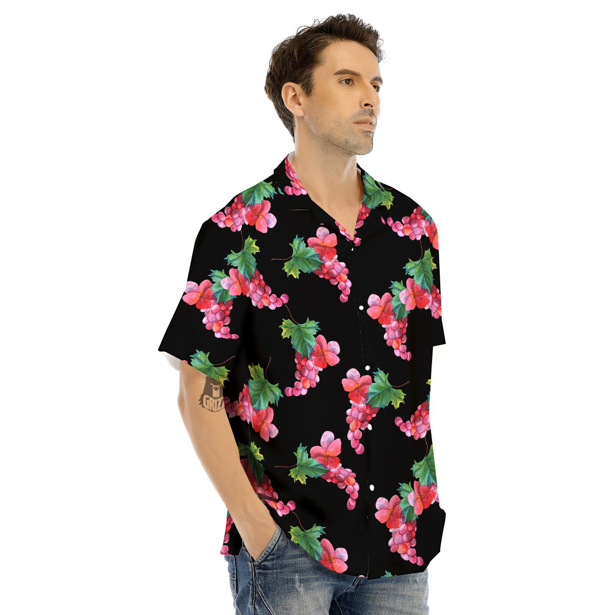 Grapes Purple Watercolor Print Pattern Men's Hawaiian Shirt-grizzshop