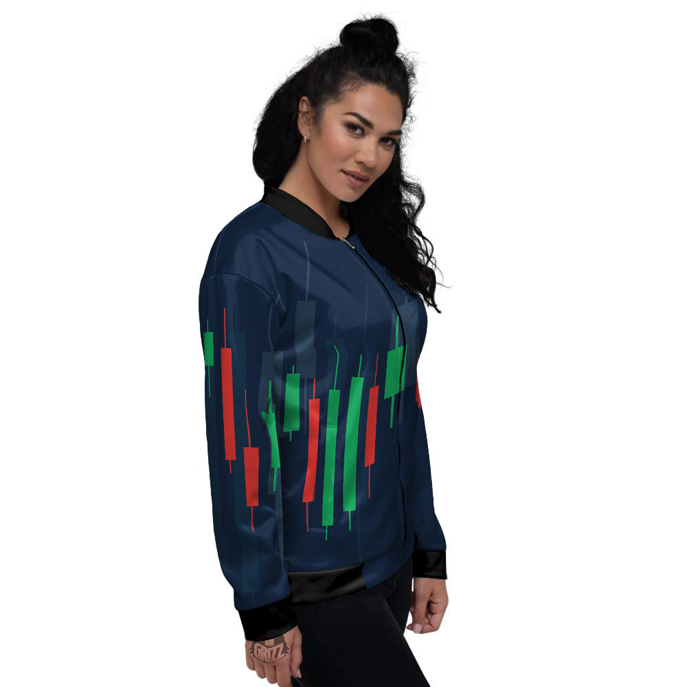 Graph Chart Candlestick Stock Print Women's Bomber Jacket-grizzshop