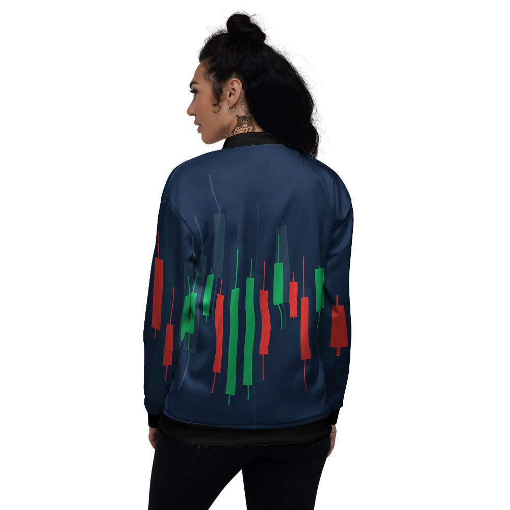 Graph Chart Candlestick Stock Print Women's Bomber Jacket-grizzshop