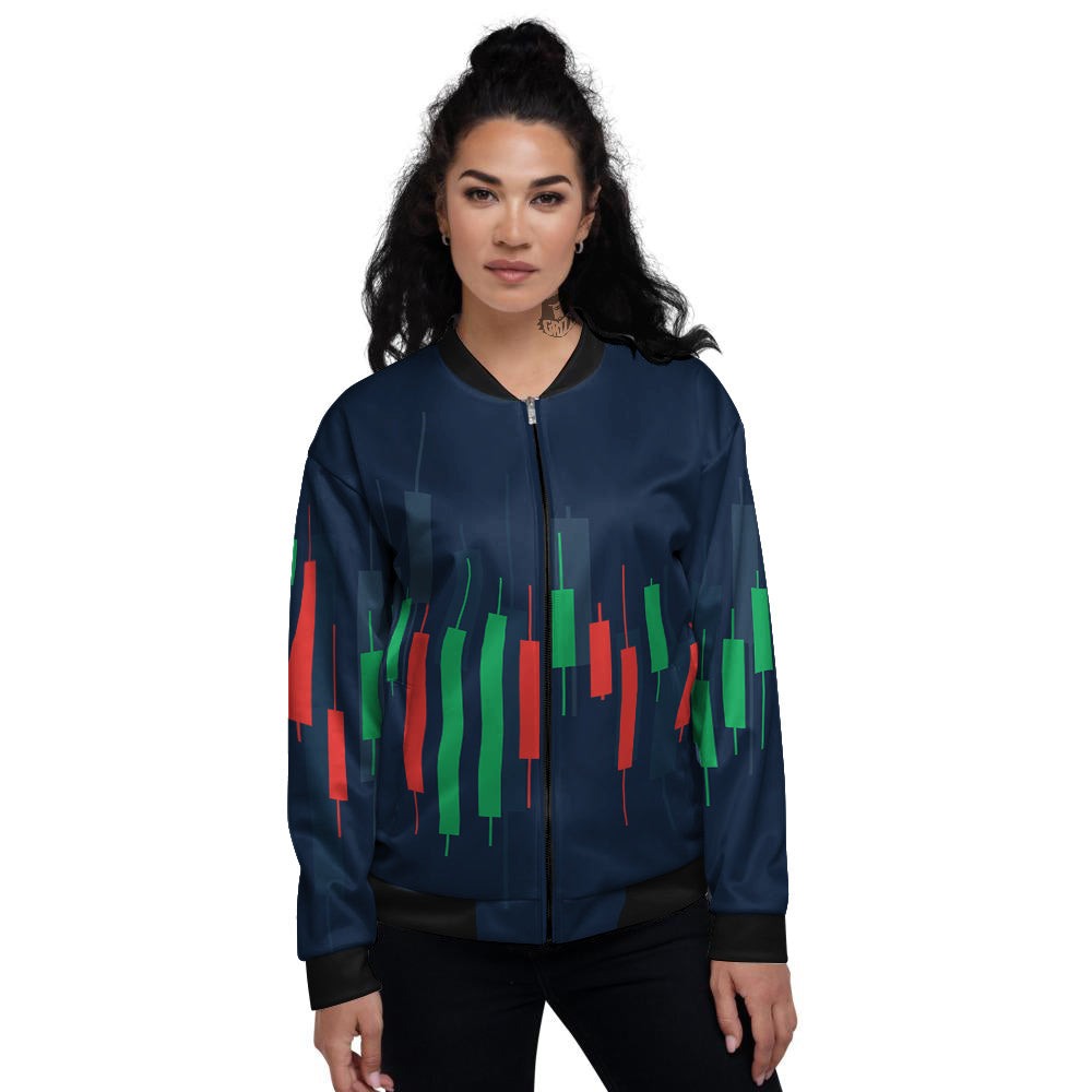 Graph Chart Candlestick Stock Print Women's Bomber Jacket-grizzshop
