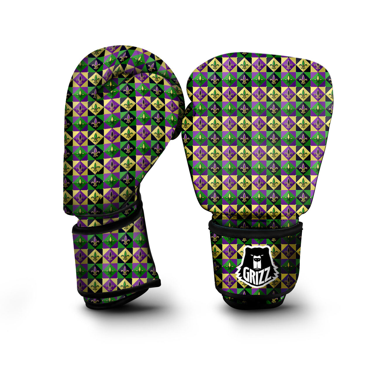 Gras Geometric Mardi Print Pattern Boxing Gloves-grizzshop