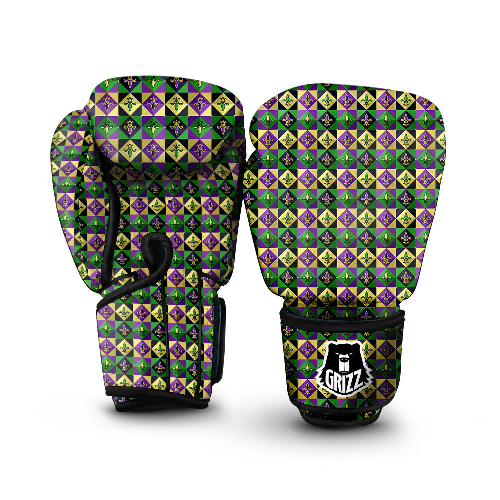 Gras Geometric Mardi Print Pattern Boxing Gloves-grizzshop