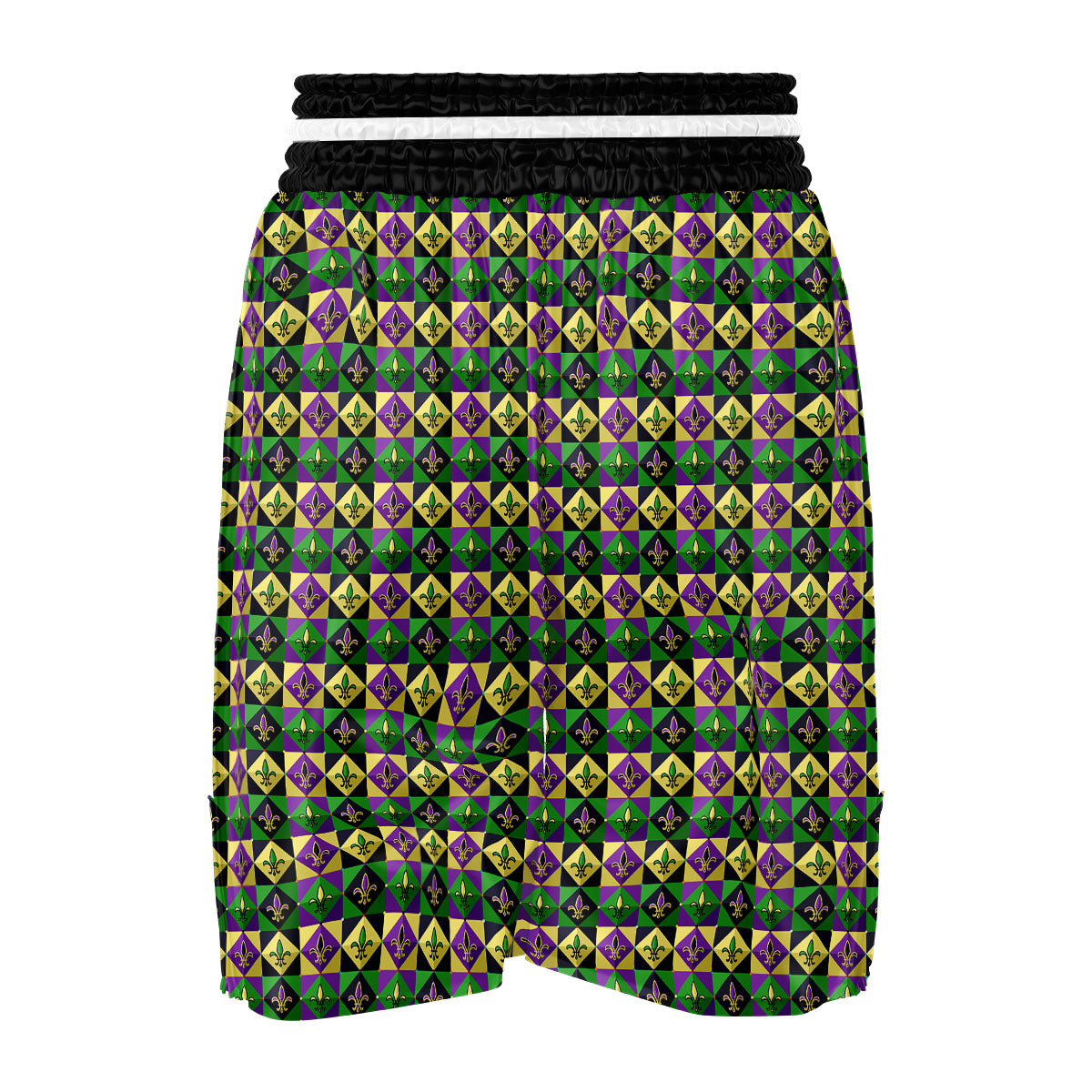 Gras Geometric Mardi Print Pattern Boxing Shorts-grizzshop