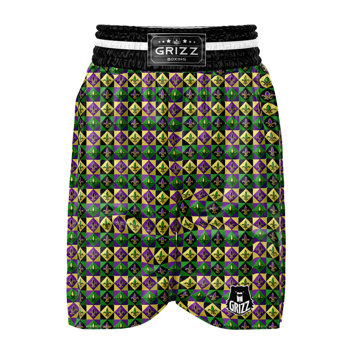Gras Geometric Mardi Print Pattern Boxing Shorts-grizzshop