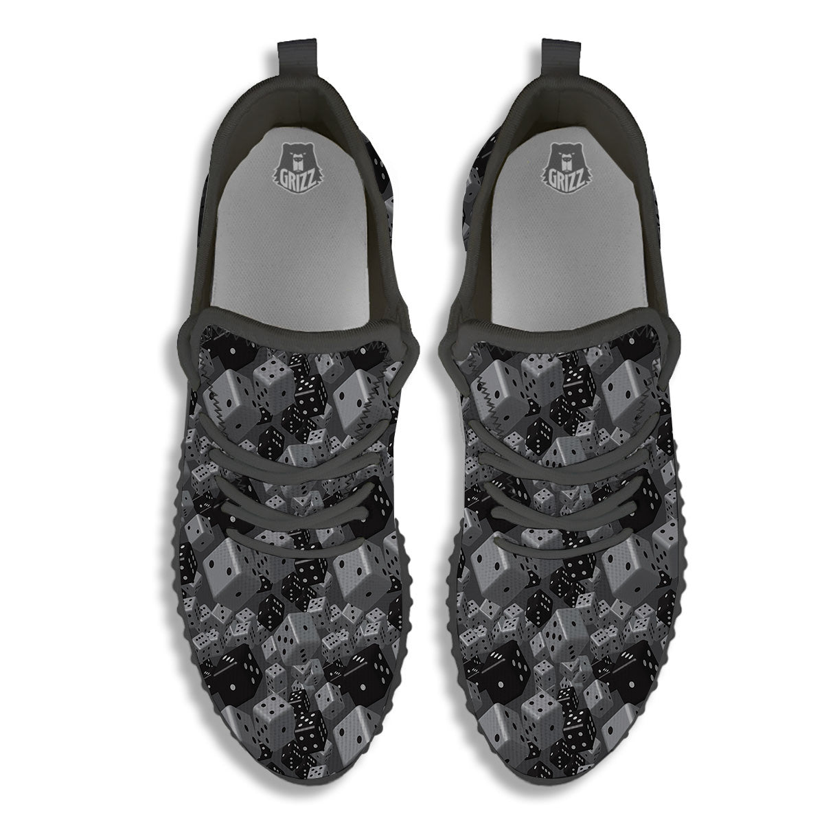 Gray Black 3D Dice Print Pattern Black Walking Shoes-grizzshop