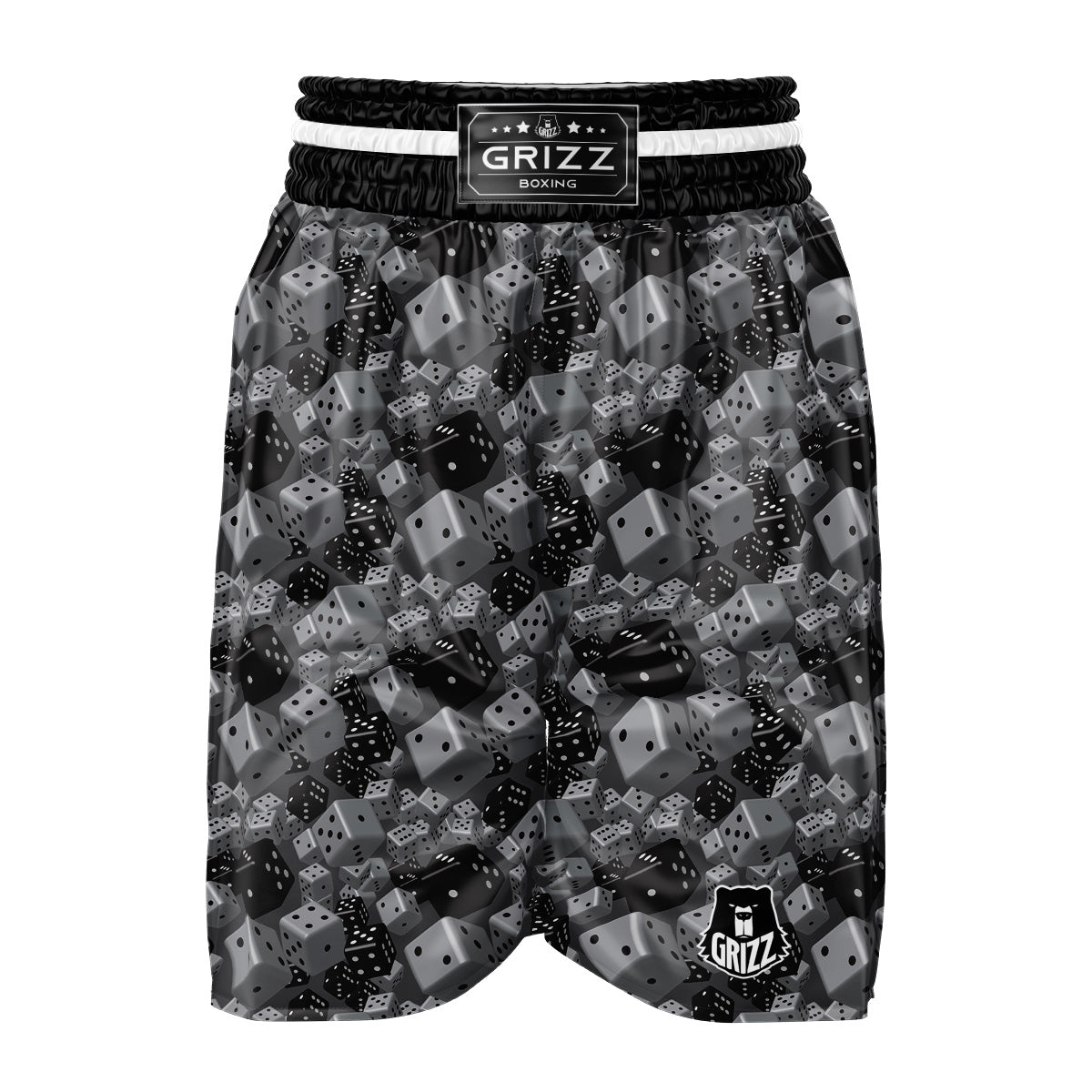 Gray Black 3D Dice Print Pattern Boxing Shorts-grizzshop