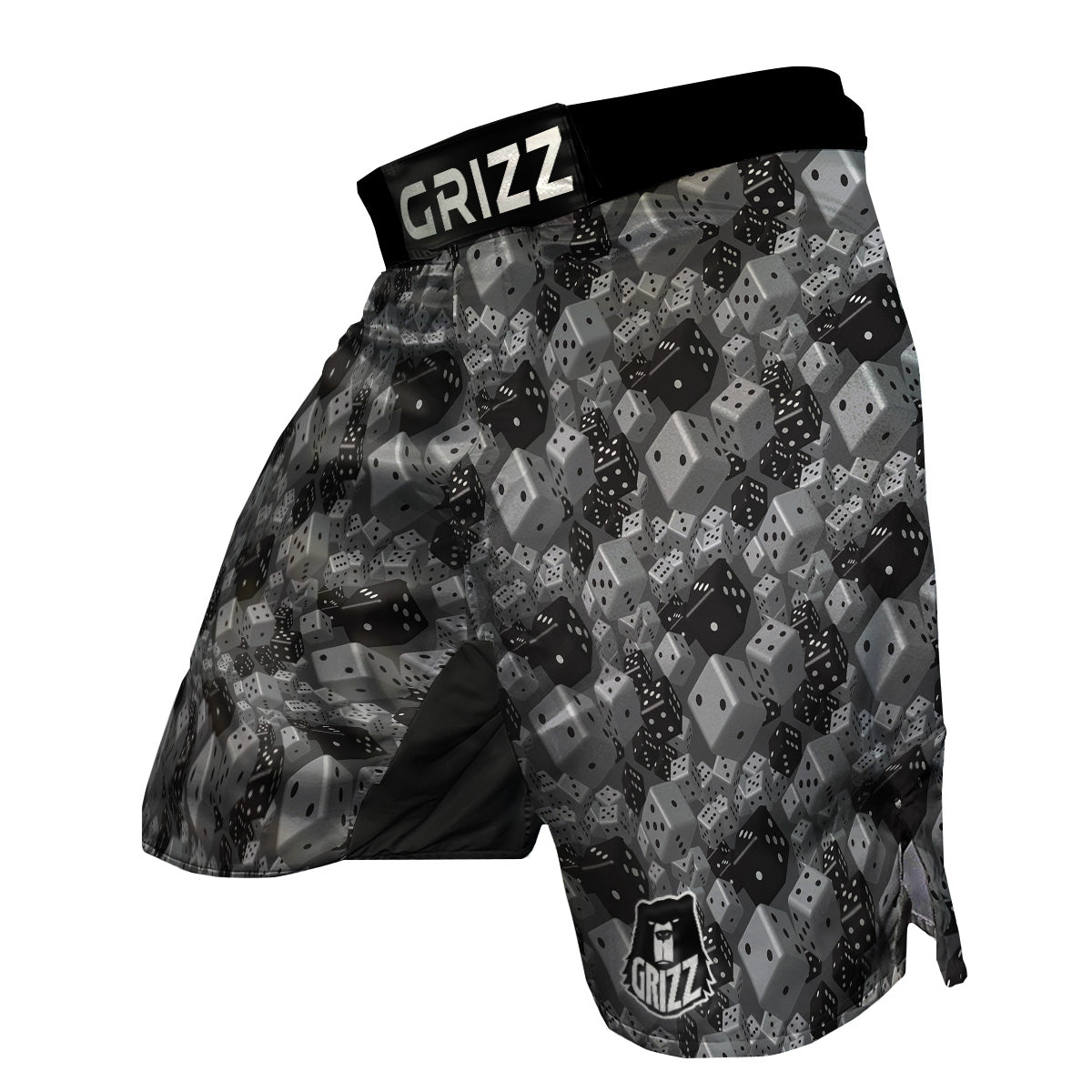 Gray Black 3D Dice Print Pattern MMA Shorts-grizzshop