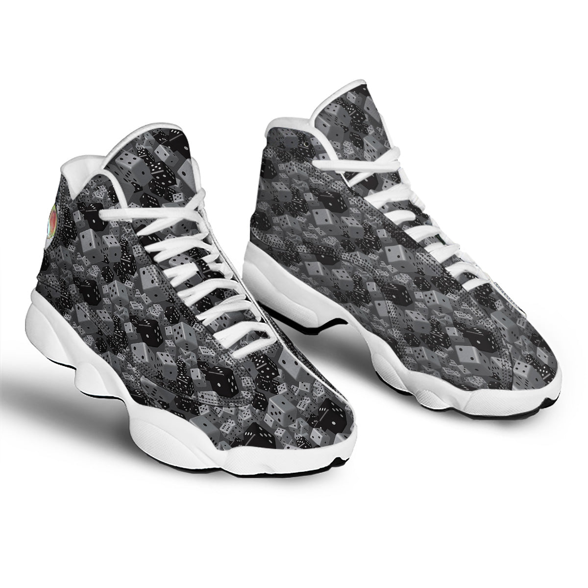 Gray Black 3D Dice Print Pattern White Basketball Shoes-grizzshop
