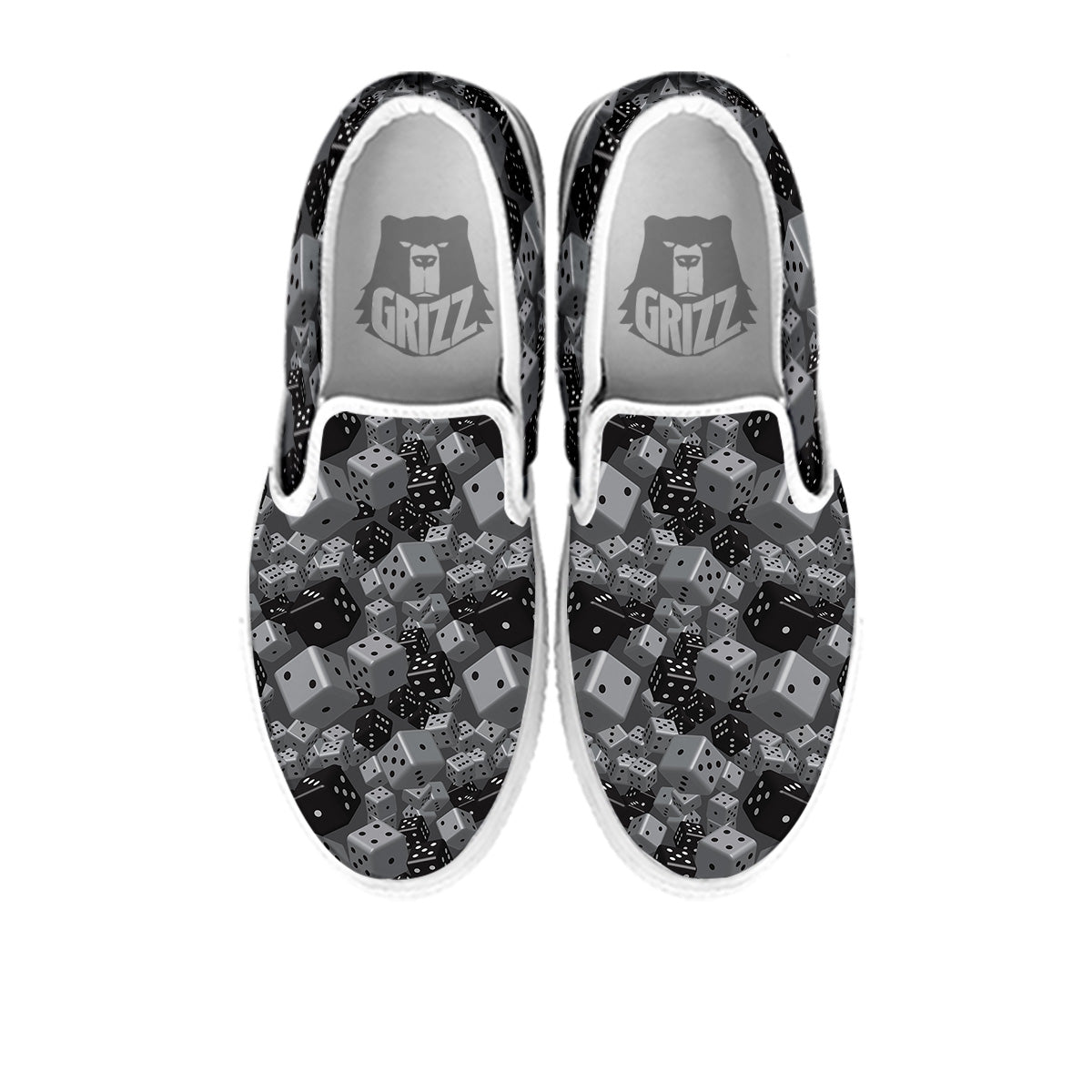 Gray Black 3D Dice Print Pattern White Slip On Shoes-grizzshop