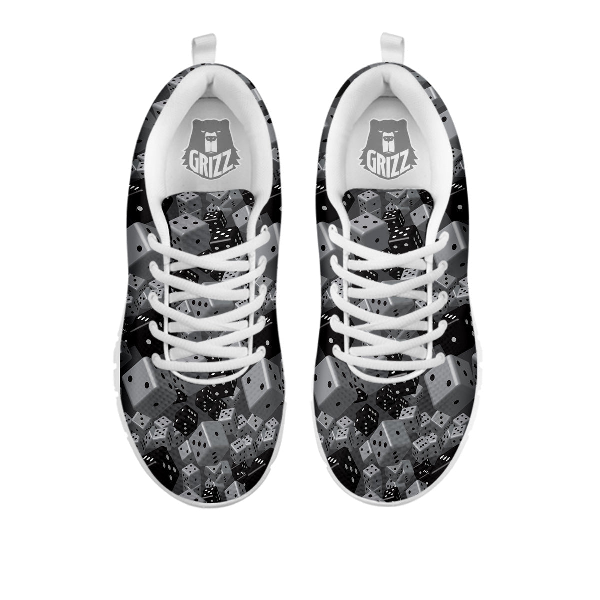 Gray Black 3D Dice Print Pattern White Sneaker-grizzshop