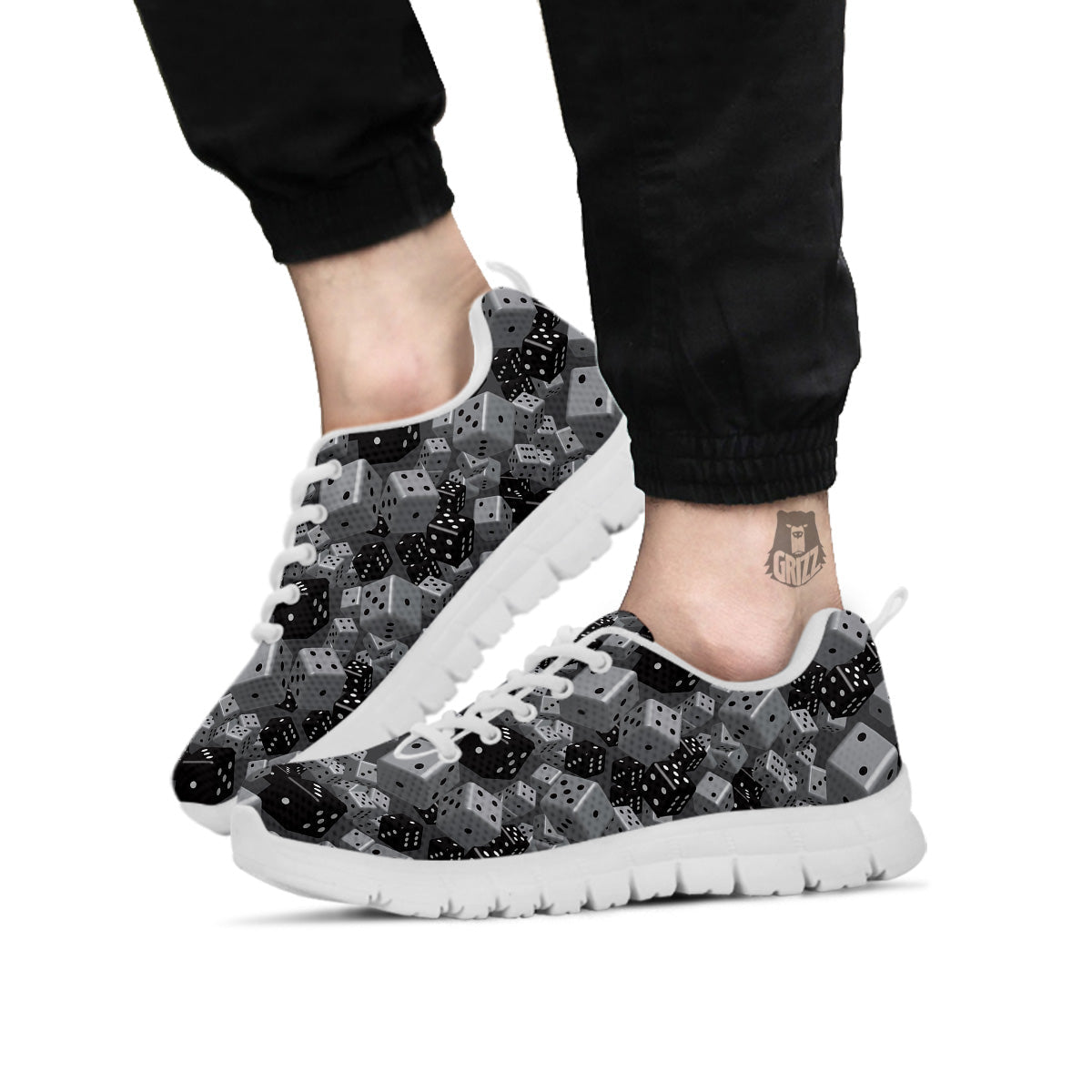 Gray Black 3D Dice Print Pattern White Sneaker-grizzshop