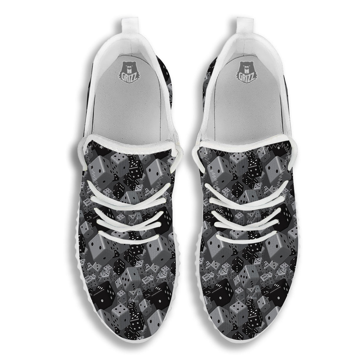Gray Black 3D Dice Print Pattern White Walking Shoes-grizzshop