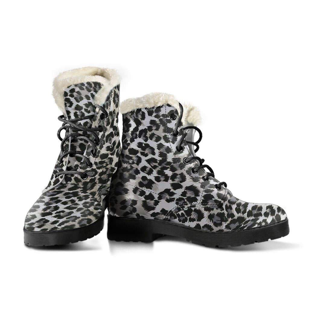 Gray Cheetah Leopard Pattern Print Comfy Winter Boots-grizzshop