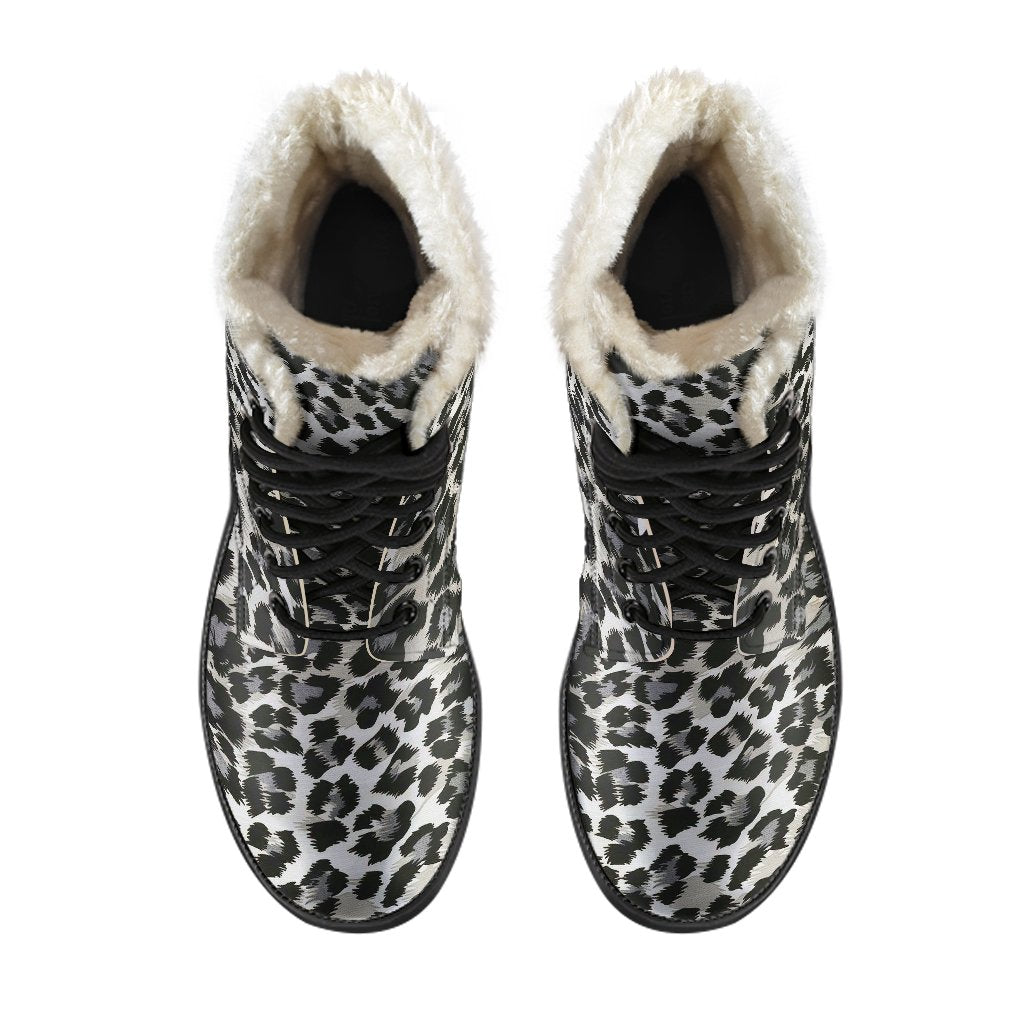 Gray Cheetah Leopard Pattern Print Comfy Winter Boots-grizzshop