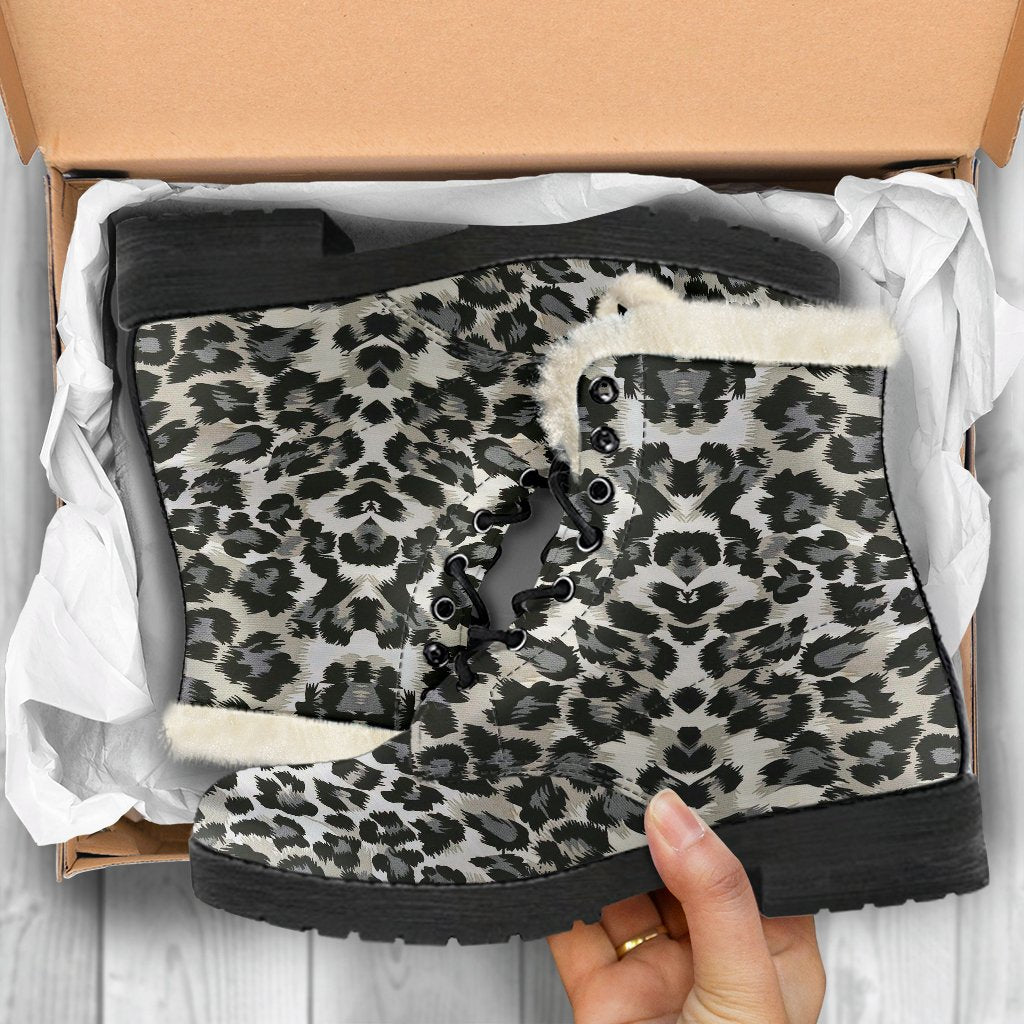Gray Cheetah Leopard Pattern Print Comfy Winter Boots-grizzshop