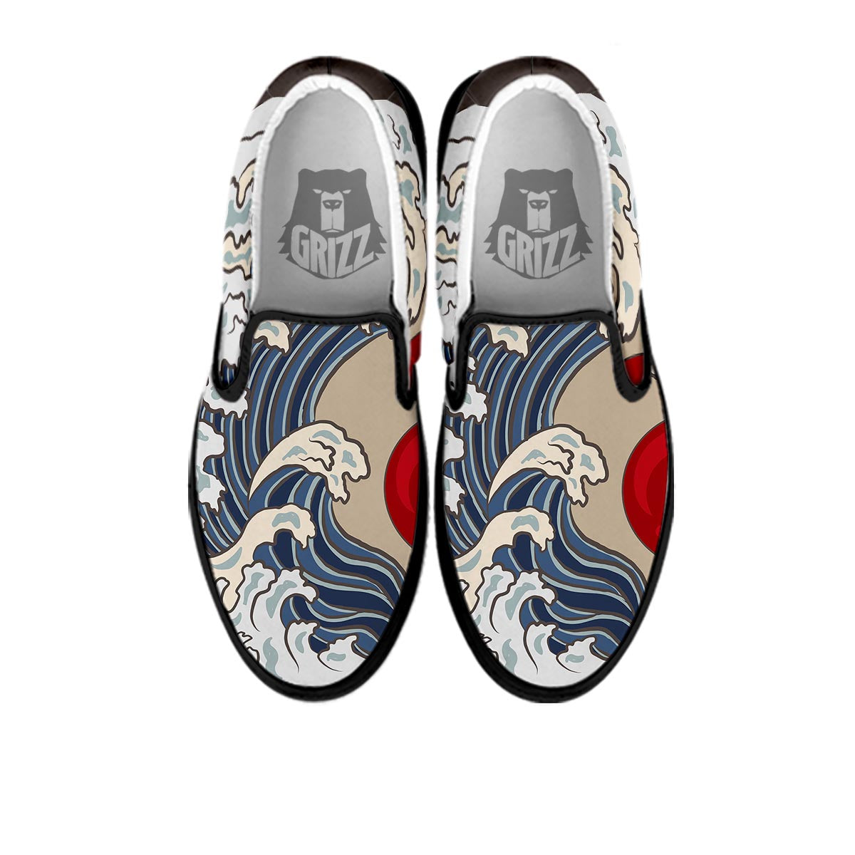 Great Kanagawa Wave Print Black Slip On Shoes-grizzshop