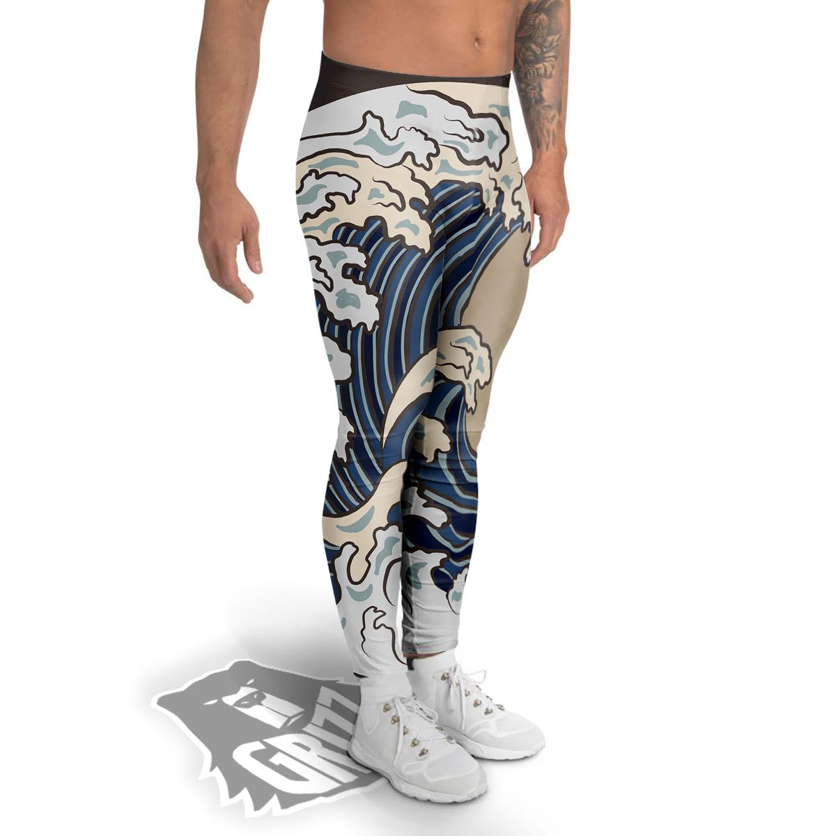 Great Kanagawa Wave Print Men's Leggings-grizzshop