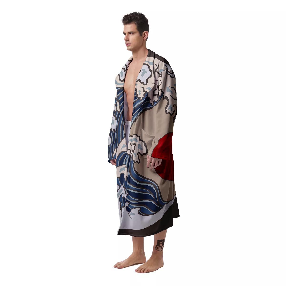 Great Kanagawa Wave Print Men's Robe-grizzshop