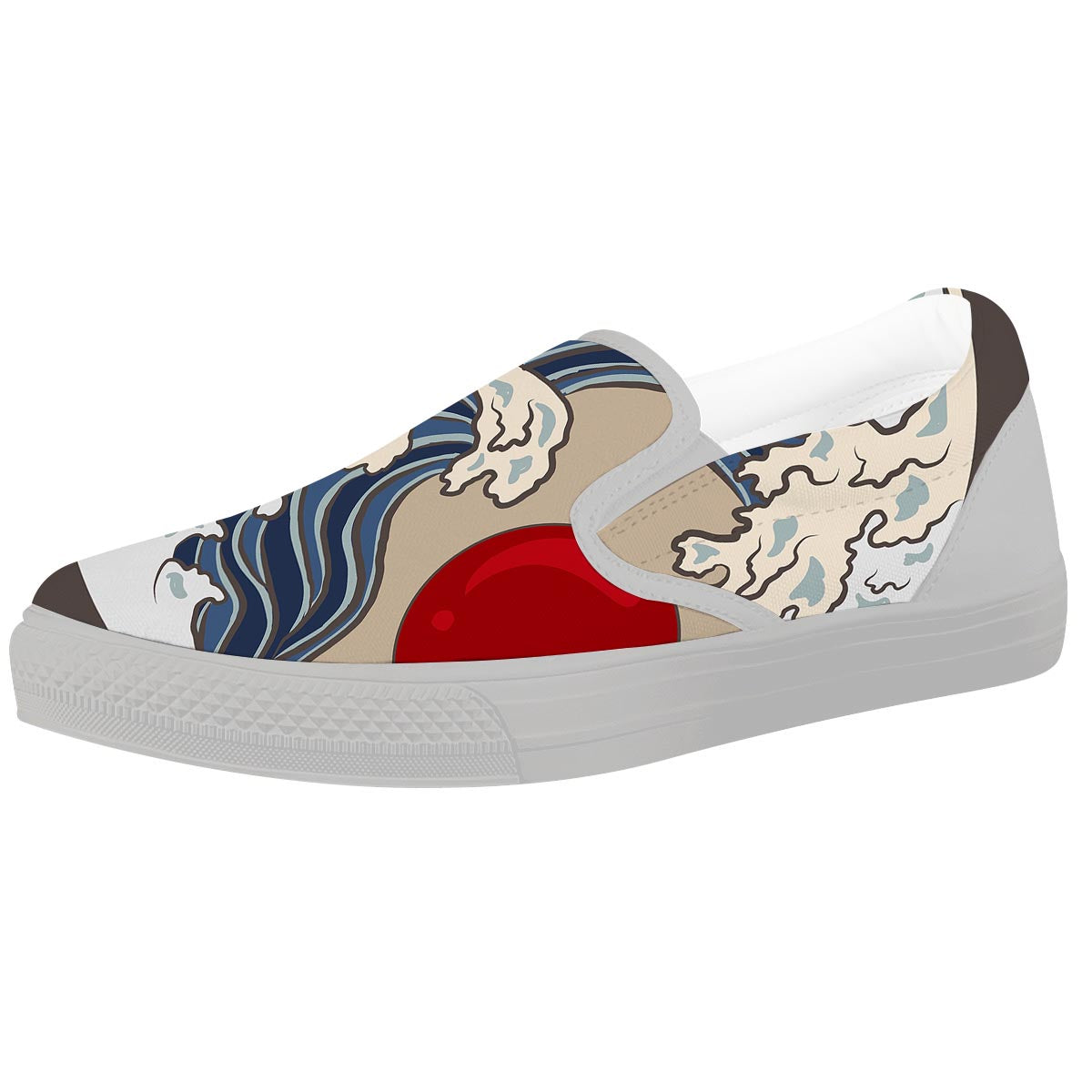 Great Kanagawa Wave Print White Slip On Shoes-grizzshop