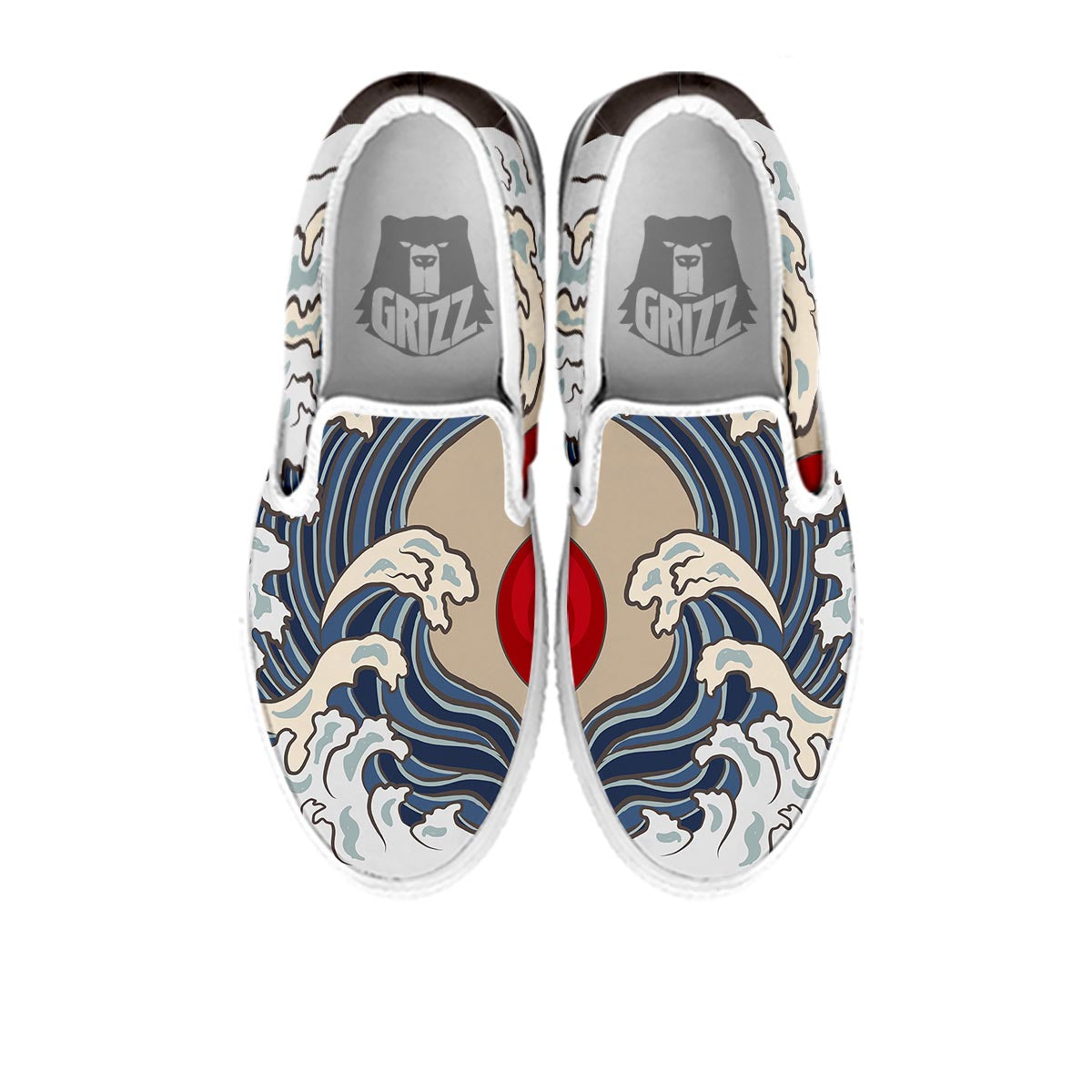 Great Kanagawa Wave Print White Slip On Shoes-grizzshop