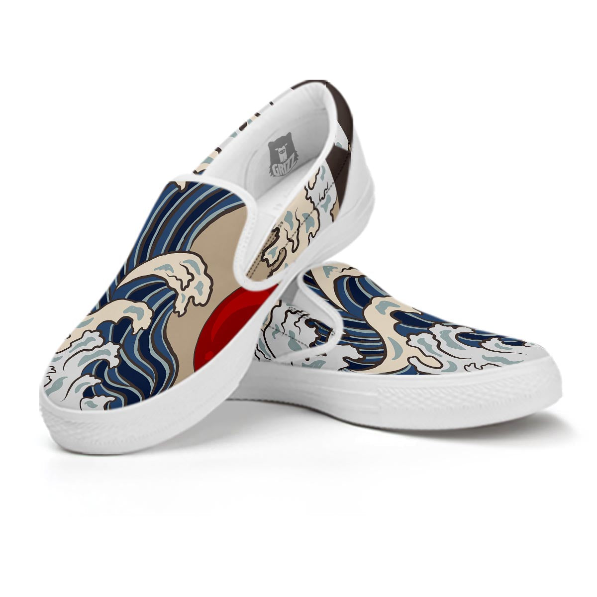 Great Kanagawa Wave Print White Slip On Shoes-grizzshop