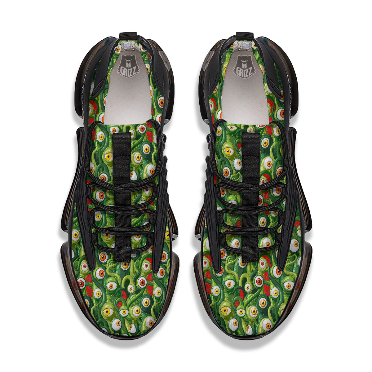 Green Alien Monster Print Pattern Black Gym Shoes-grizzshop