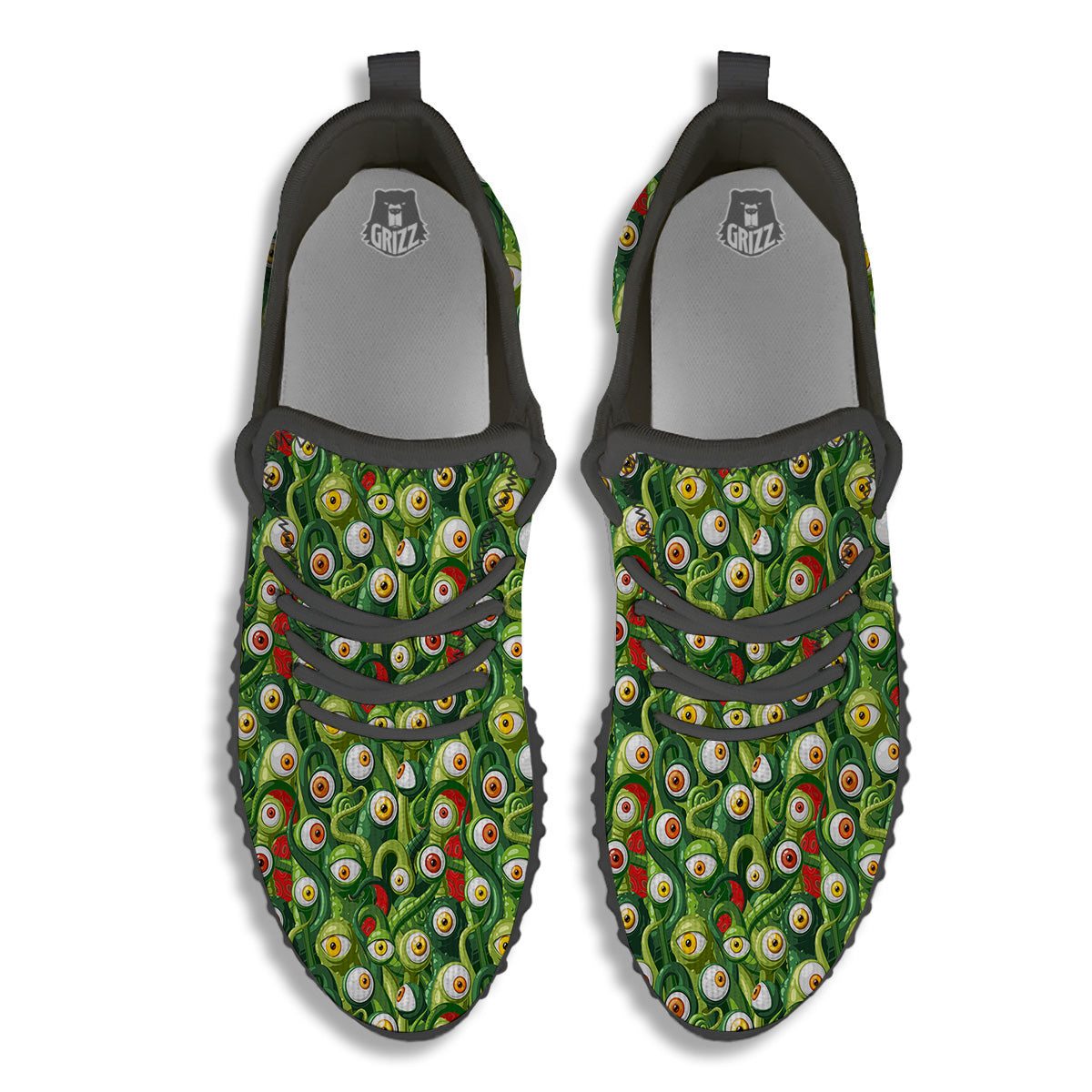 Green Alien Monster Print Pattern Black Walking Shoes-grizzshop