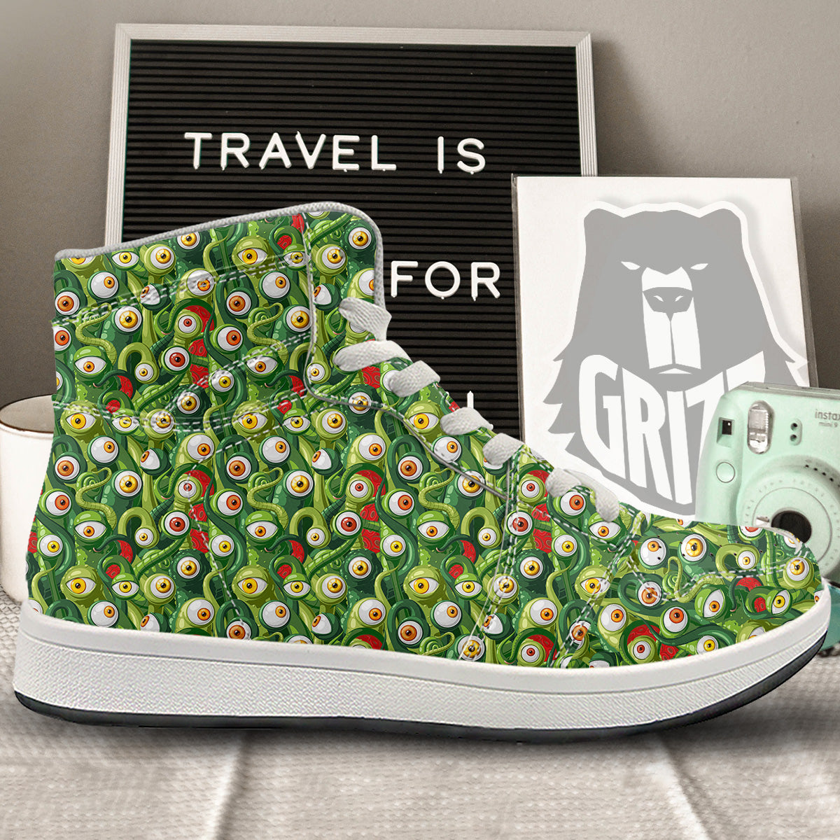 Green Alien Monster Print Pattern High Top Sneakers-grizzshop