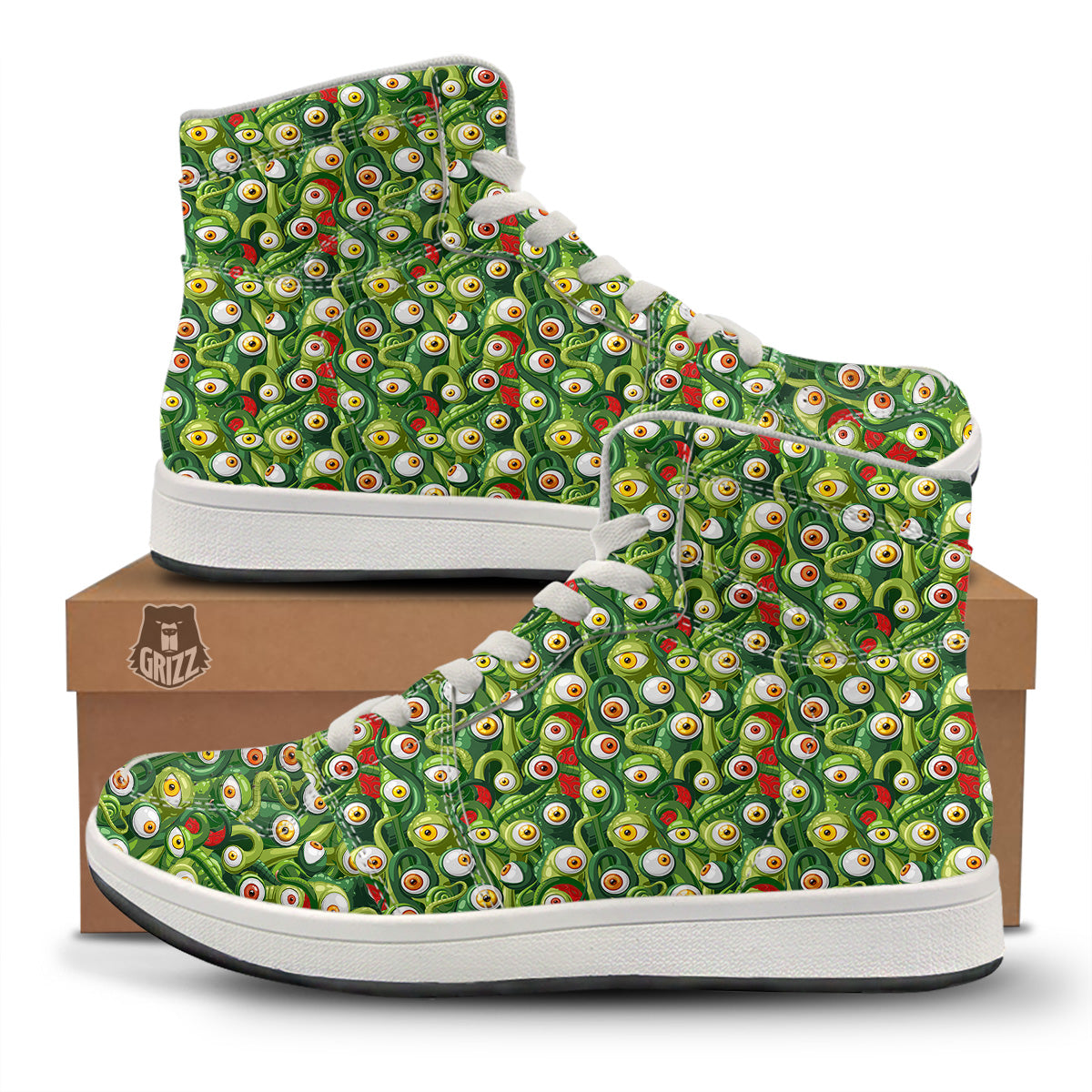 Green Alien Monster Print Pattern High Top Sneakers-grizzshop