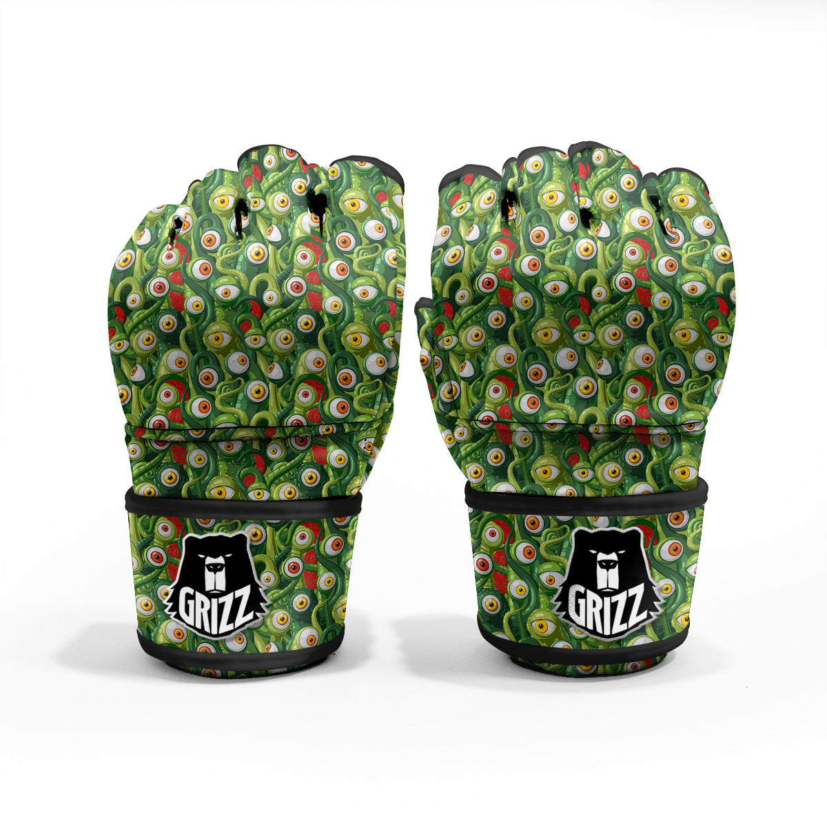 Green Alien Monster Print Pattern MMA Gloves-grizzshop
