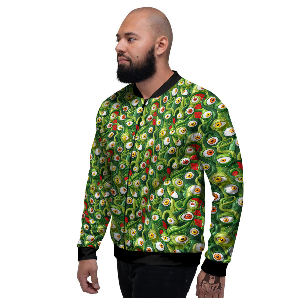 Green Alien Monster Print Pattern Men's Bomber Jacket-grizzshop