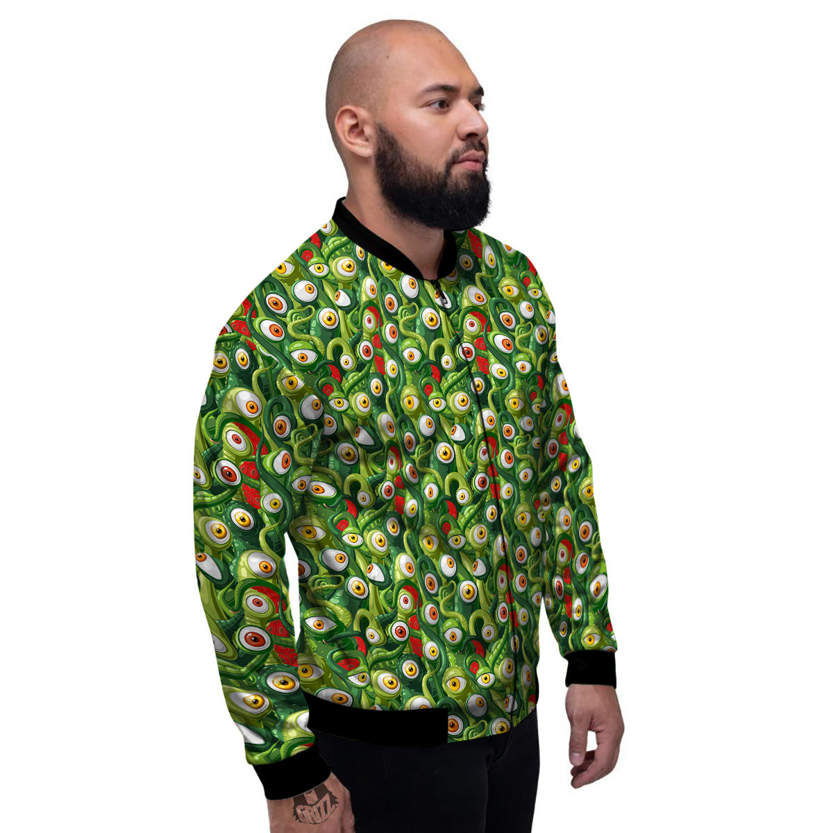 Green Alien Monster Print Pattern Men's Bomber Jacket-grizzshop