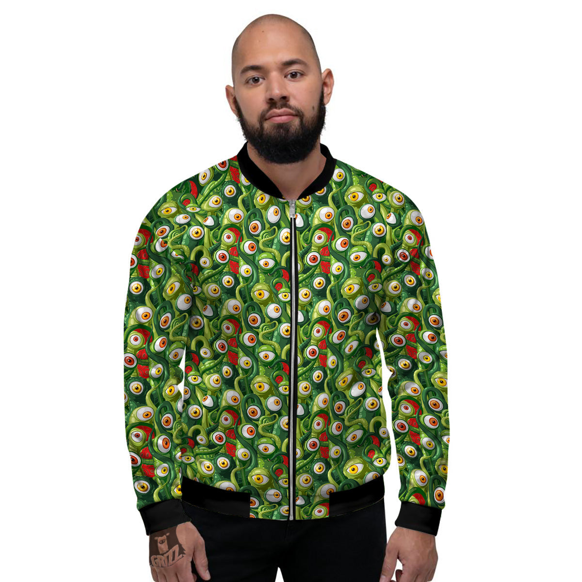 Green Alien Monster Print Pattern Men's Bomber Jacket-grizzshop