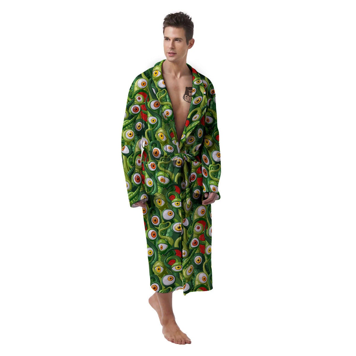 Green Alien Monster Print Pattern Men's Robe-grizzshop