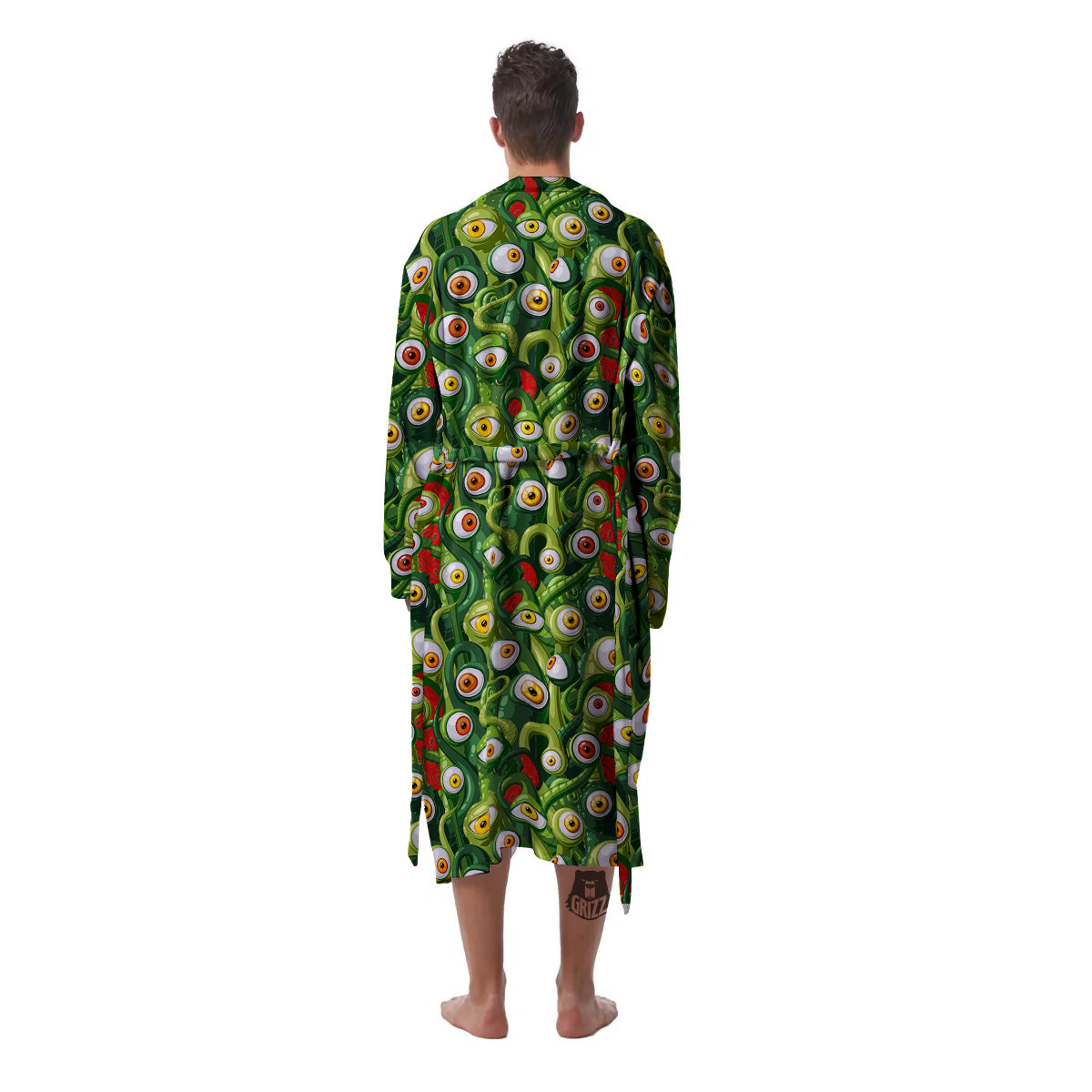 Green Alien Monster Print Pattern Men's Robe-grizzshop
