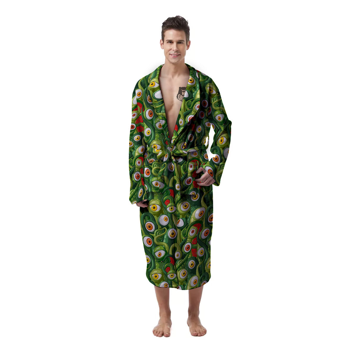 Green Alien Monster Print Pattern Men's Robe-grizzshop