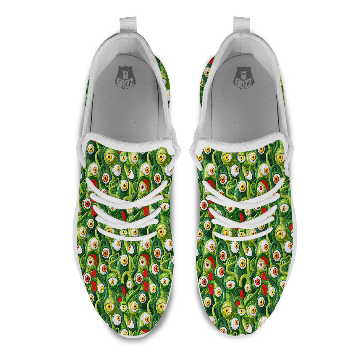 Green Alien Monster Print Pattern White Athletic Shoes-grizzshop