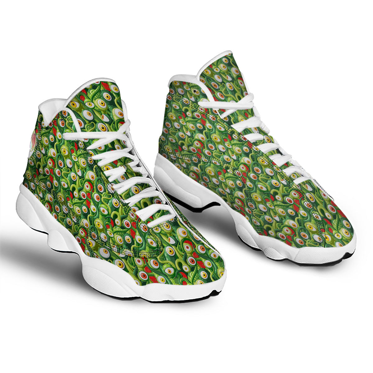Green Alien Monster Print Pattern White Basketball Shoes-grizzshop
