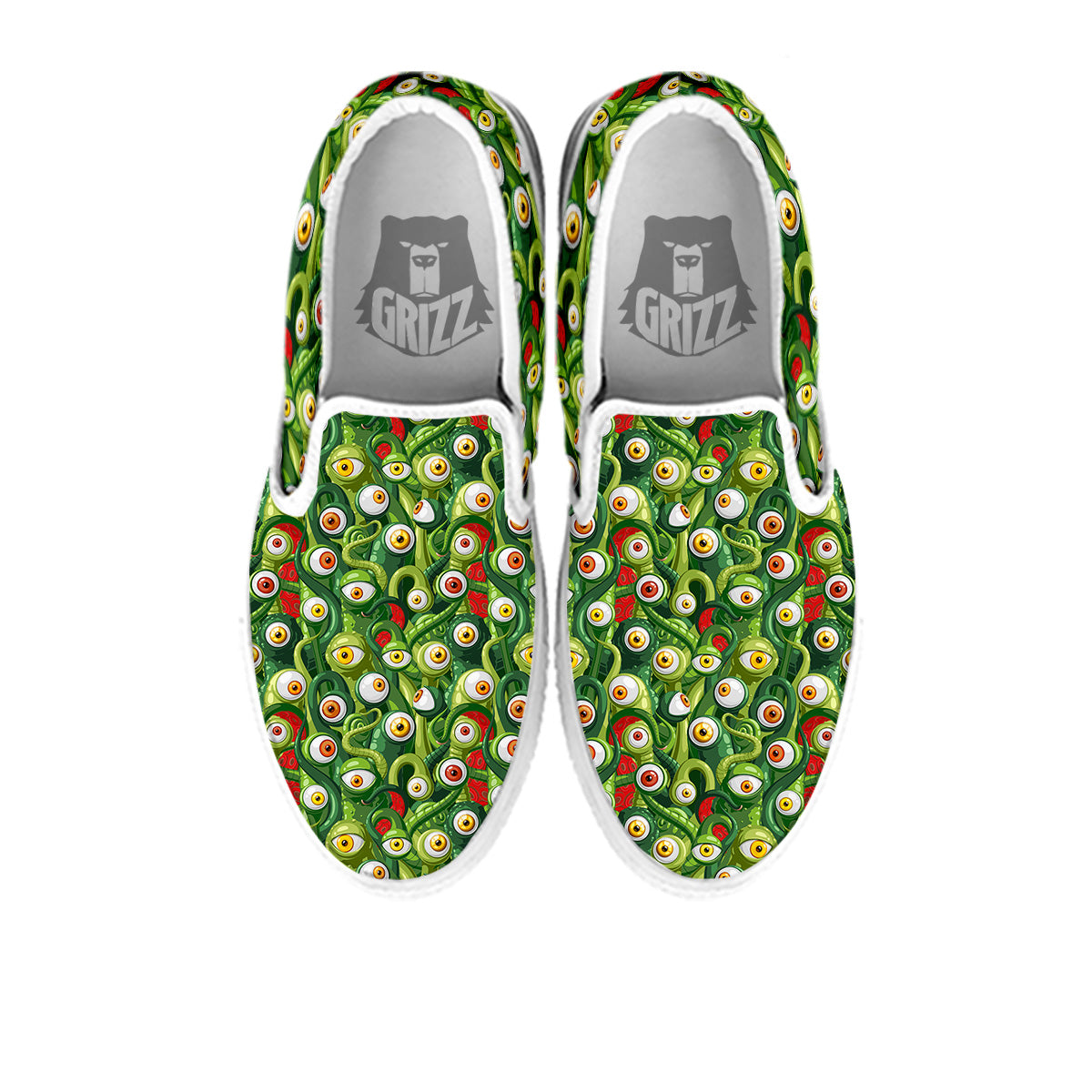 Green Alien Monster Print Pattern White Slip On Shoes-grizzshop