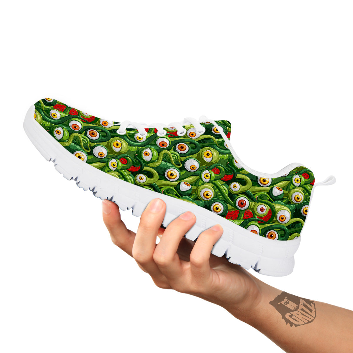 Green Alien Monster Print Pattern White Sneaker-grizzshop