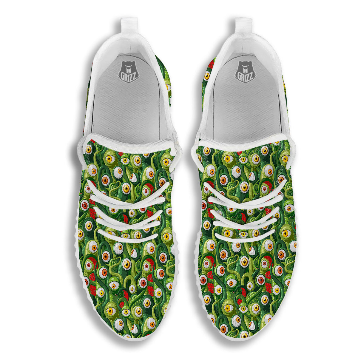 Green Alien Monster Print Pattern White Walking Shoes-grizzshop